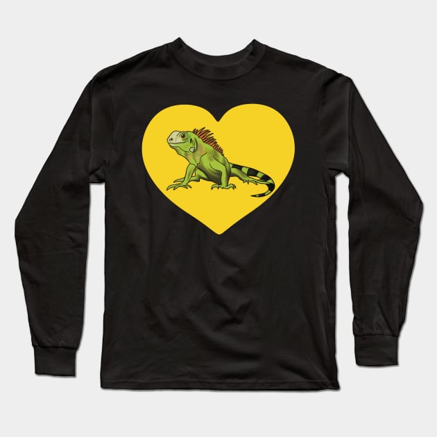 Iguana Heart for Iguana Lovers, Yellow Long Sleeve T-Shirt by Mochi Merch